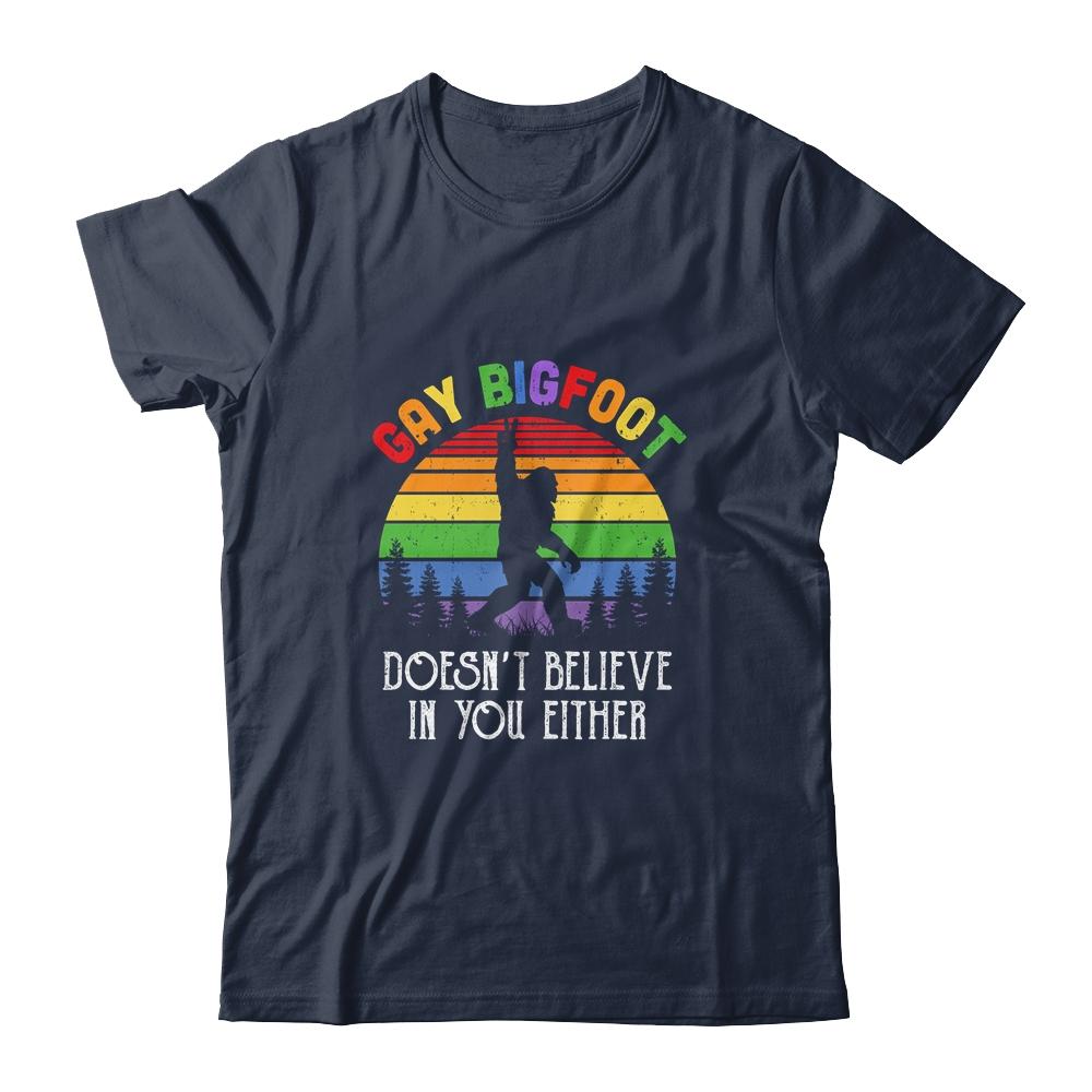 Gay Bigfoot Rainbow Sasquatch Retro Vintage-T-Shirt & Tank Top-Classic T-Shirt-Navy