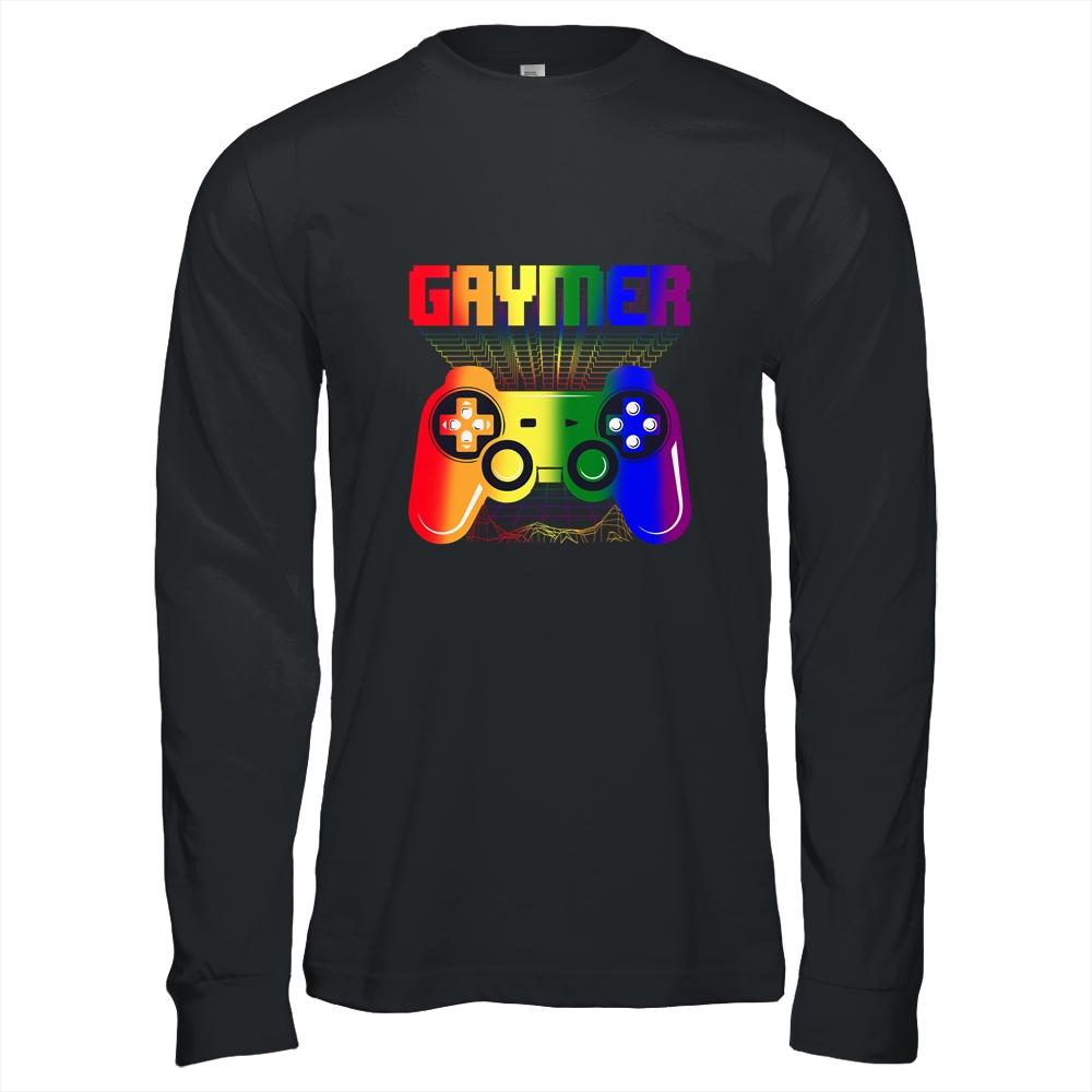 Gaymer Gamer Gay Pride Month Shirt LGBT Rainbow-T-Shirt & Hoodie-Long Sleeve T-Shirt-Black