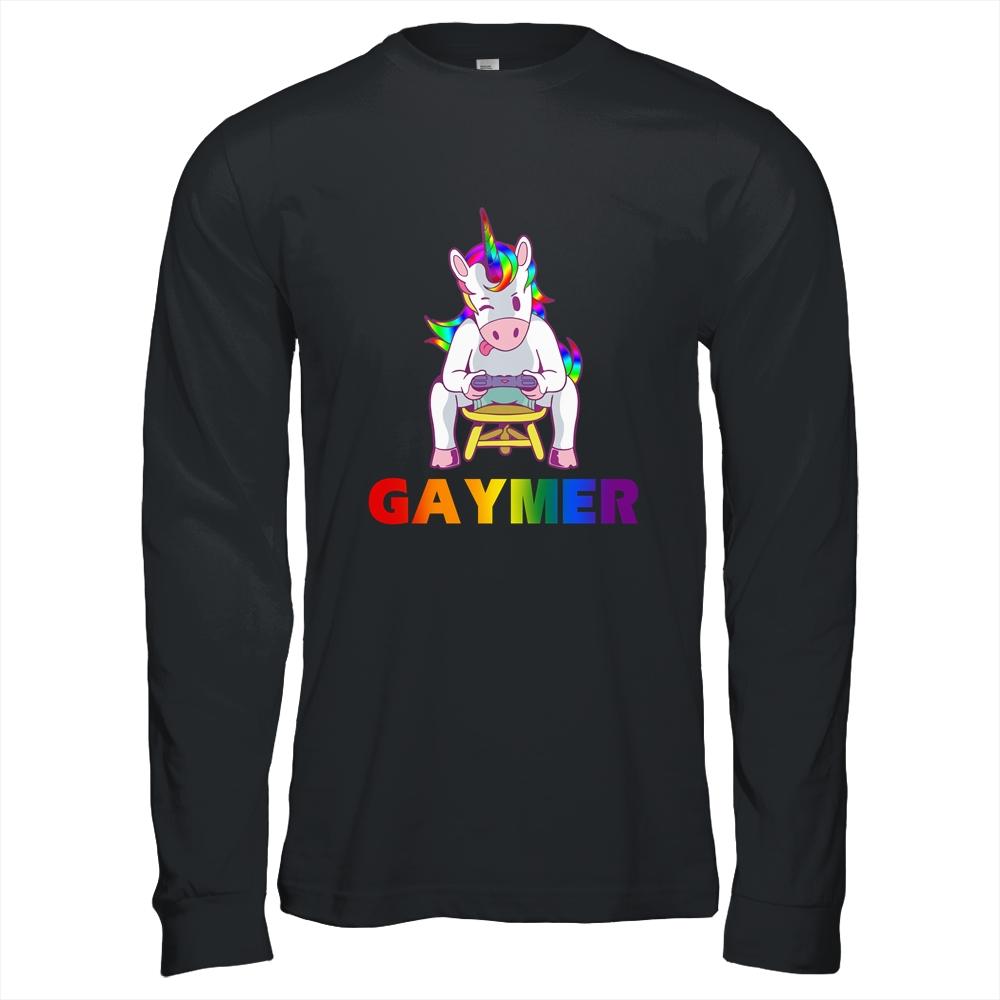 Gaymer Gay Pride Flag LGBT Unicorn-T-Shirt & Hoodie-Long Sleeve T-Shirt-Black