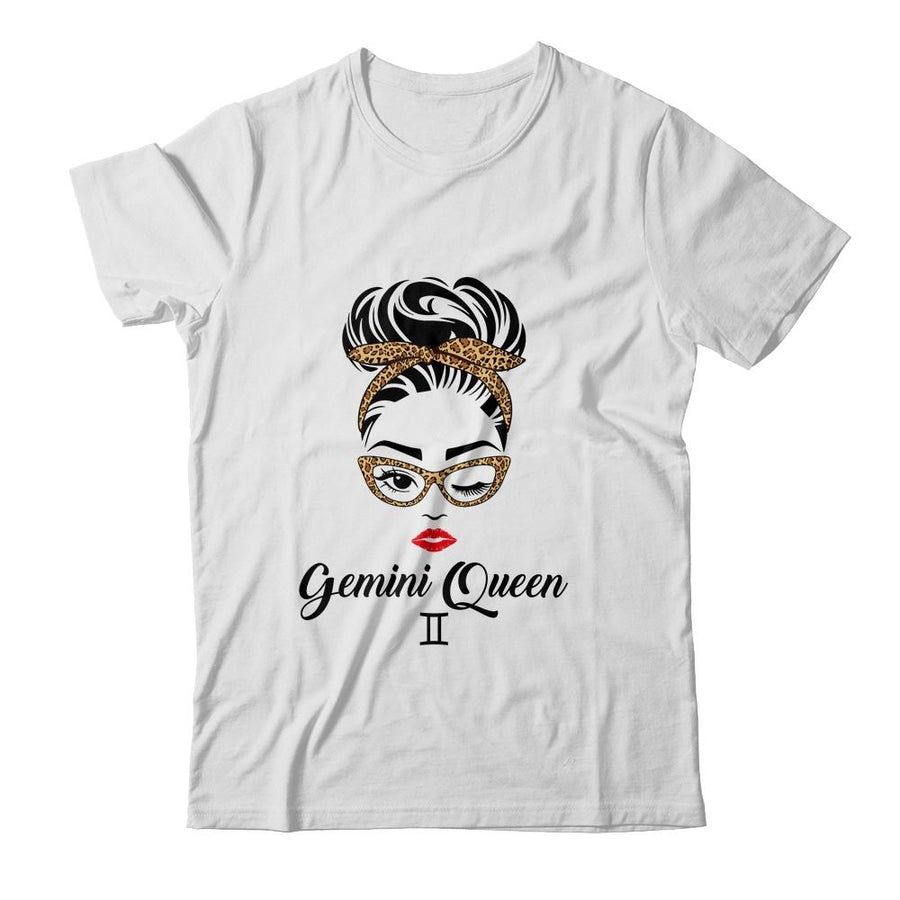 Gemini Queen Woman Leopard Lips Eyes Lady Birthday Gifts-T-Shirt & Tank Top-Classic T-Shirt-White