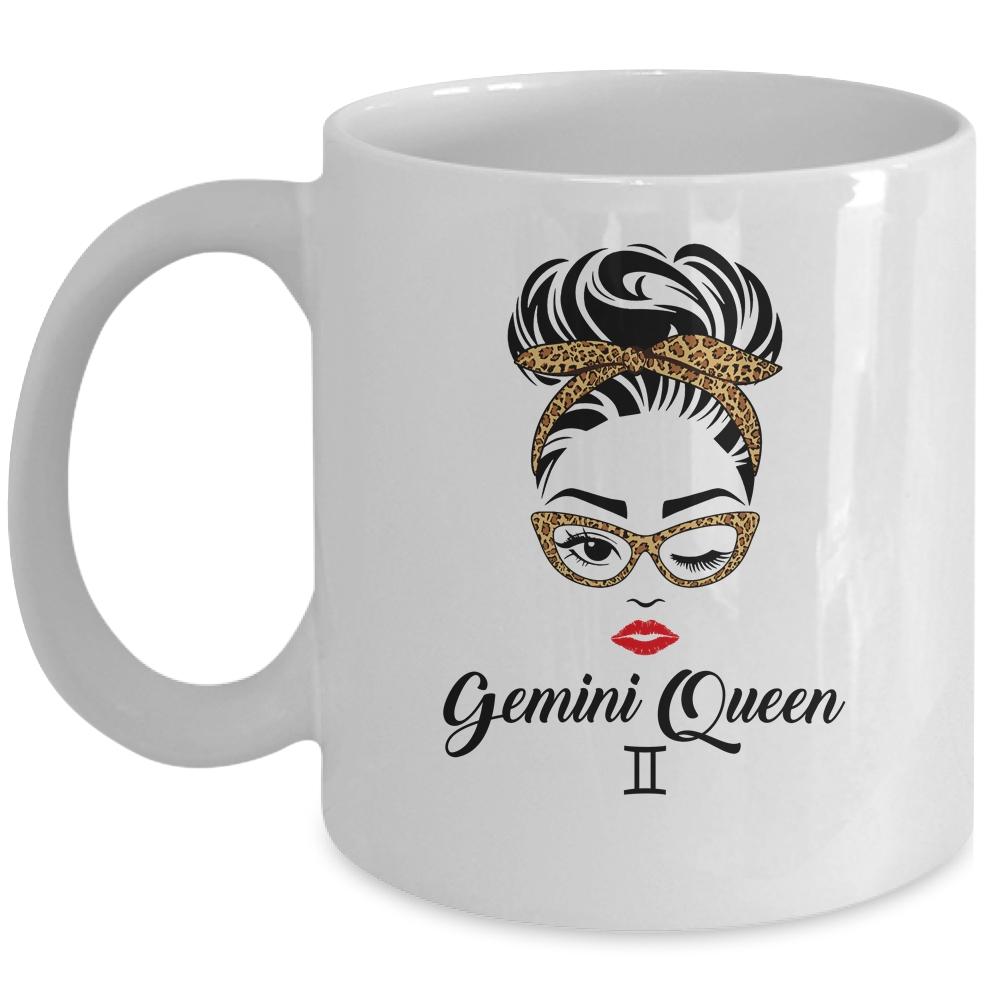 Gemini Queen Woman Leopard Lips Eyes Lady Birthday Gifts Mug-Coffee Mug-Mug-White