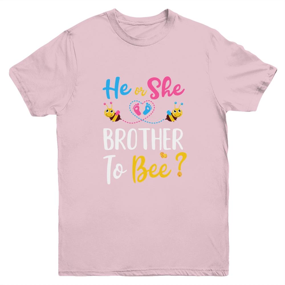 Gender Reveal What Will It Bee He Or She Brother Youth-Youth Shirt-Youth T-Shirt-Light Pink