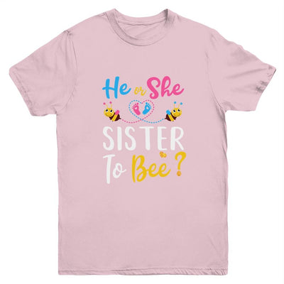 Gender Reveal What Will It Bee He Or She Sister Youth-Youth Shirt-Youth T-Shirt-Light Pink