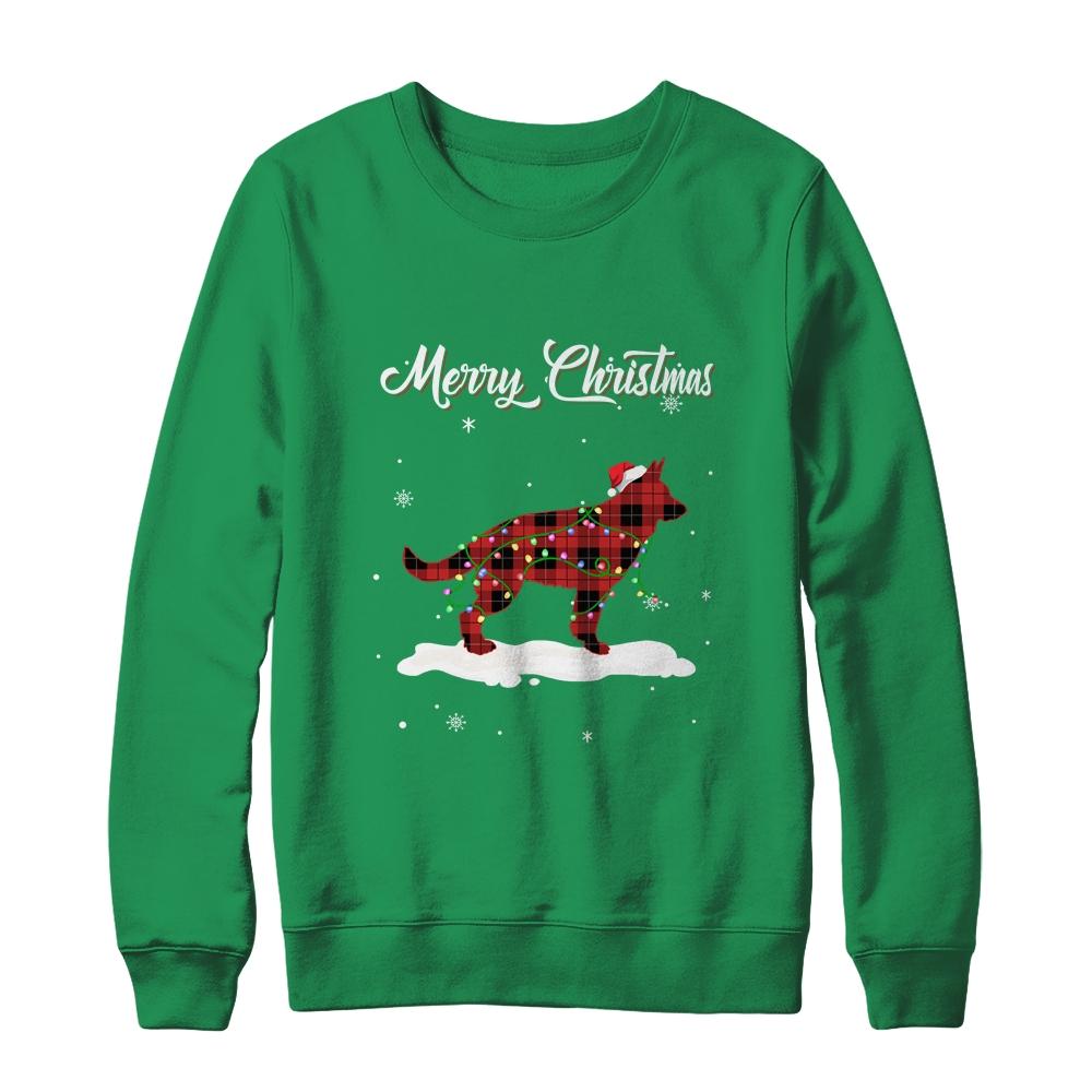 German Shepherd Christmas Red Plaid Dog Lover Pajama Family Gift-T-Shirt & Sweatshirt-Crewneck Sweatshirt-Irish Green