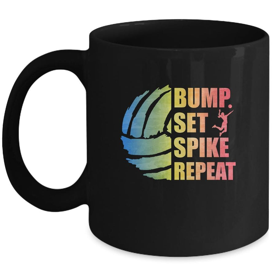 Girls Volleyball Bump Set Spike Repeat Teen Mug-Coffee Mug-Mug-Black