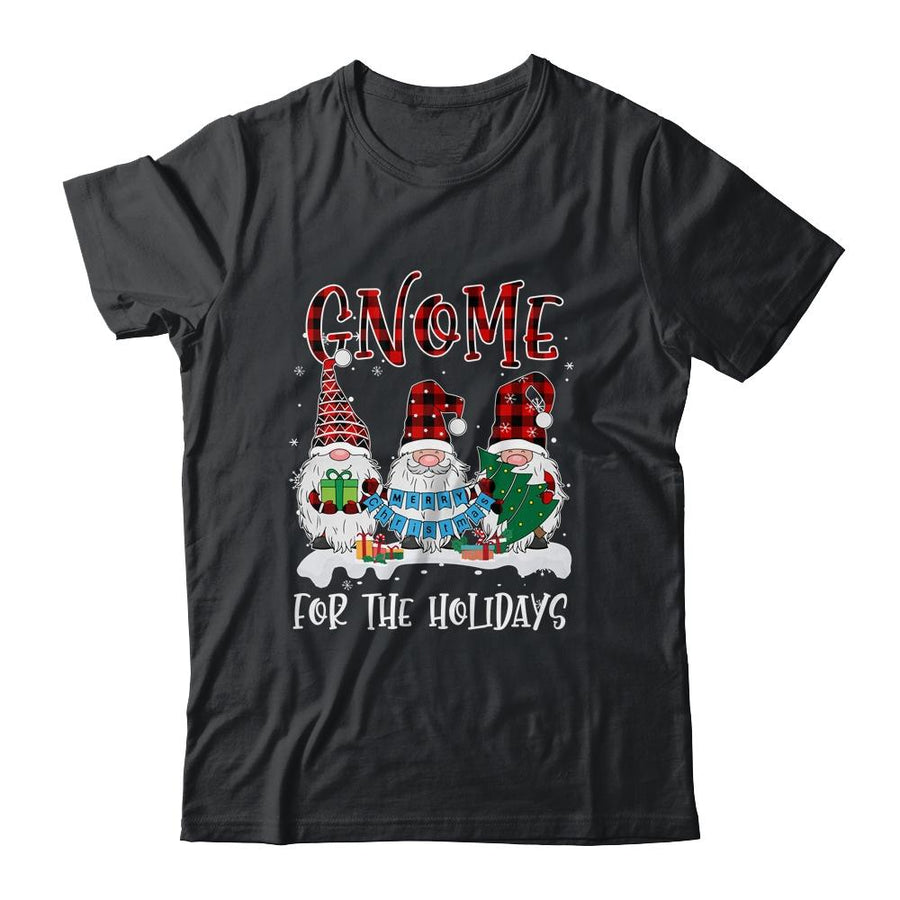 Gnome For The Holidays Red Buffalo Plaid Christmas Xmas-T-Shirt & Sweatshirt-Classic T-Shirt-Black