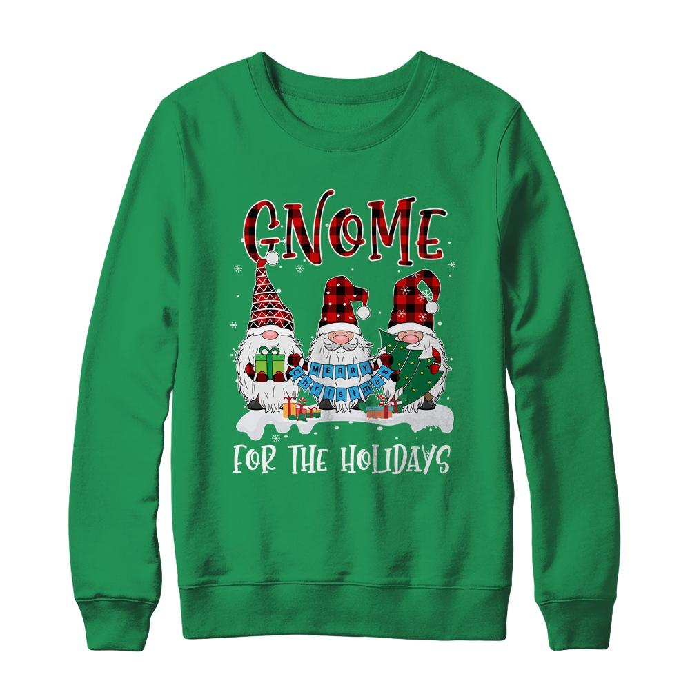 Gnome For The Holidays Red Buffalo Plaid Christmas Xmas-T-Shirt & Sweatshirt-Crewneck Sweatshirt-Irish Green