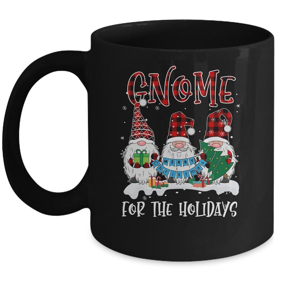 Gnome For The Holidays Red Buffalo Plaid Christmas Xmas Mug-Coffee Mug-Mug-Black