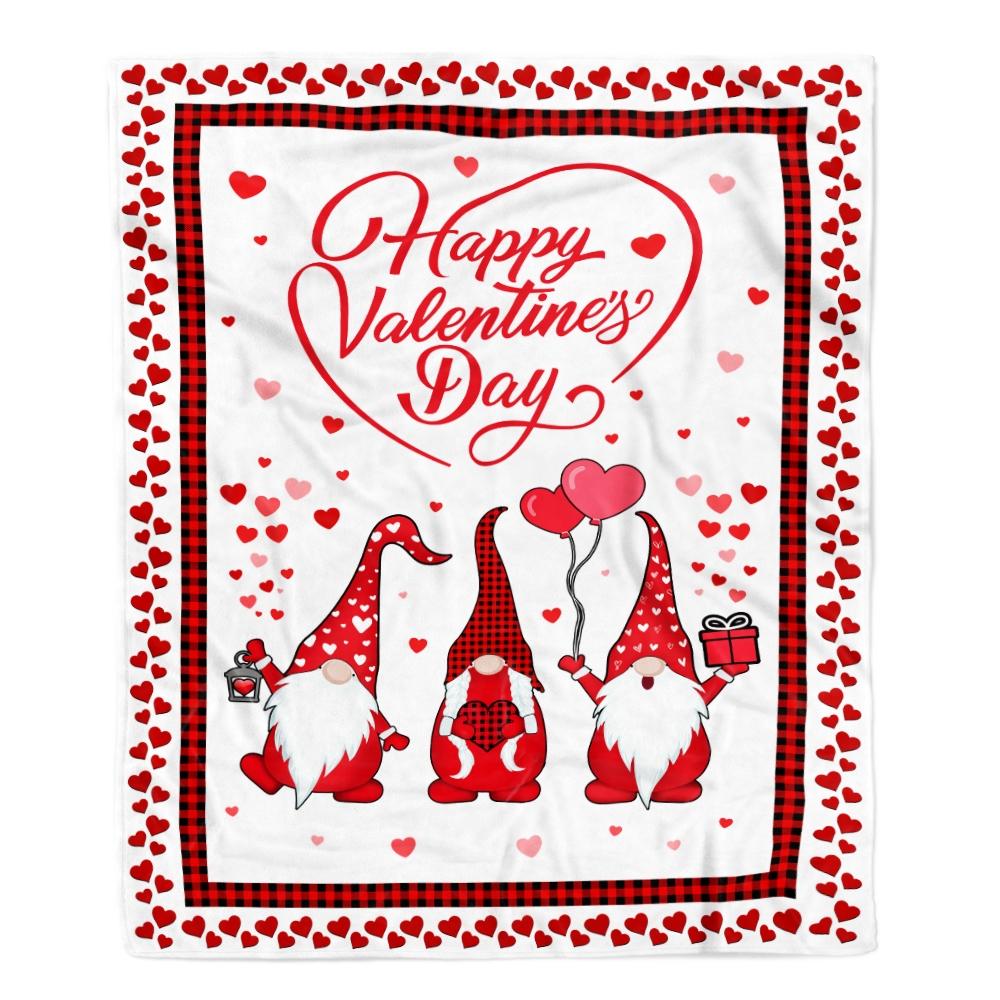 Gnome Valentine's Day Love Heart Red Plaid Buffalo Leopard Fleece Blanket-Blanket-Fleece Blanket-30 x 40 Inches - Baby Size