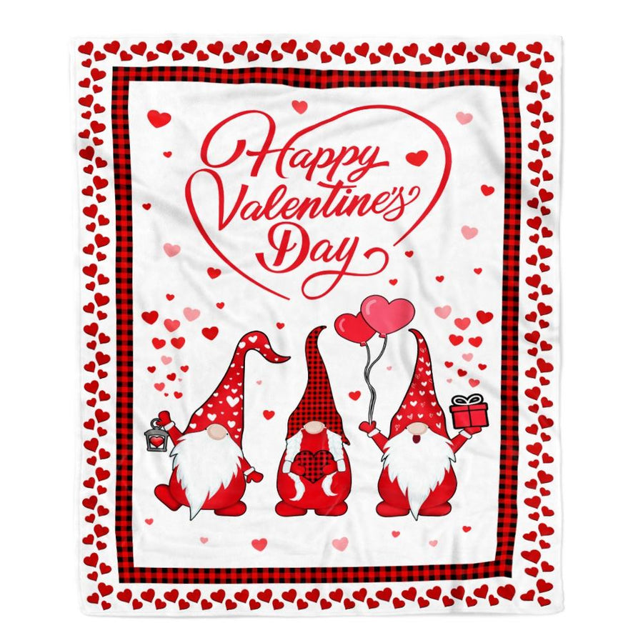 Gnome Valentine's Day Love Heart Red Plaid Buffalo Leopard Fleece Blanket-Blanket-Fleece Blanket-30 x 40 Inches - Baby Size