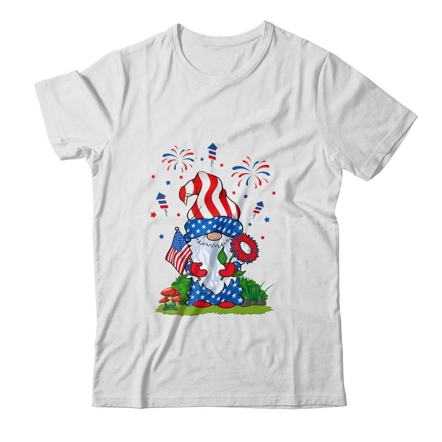 Gnomes 4th Of July Women Gnome Lover Girls American Flag-T-Shirt & Tank Top-Classic T-Shirt-White