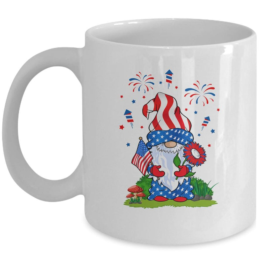 Gnomes 4th Of July Women Gnome Lover Girls American Flag Mug-Coffee Mug-Mug-White