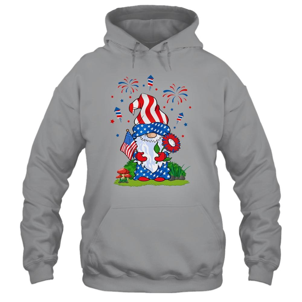 Gnomes 4th Of July Women Gnome Lover Girls American Flag-T-Shirt & Tank Top-Pullover Hoodie-Sport Grey