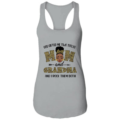 God Gifted Me Two Titles Mom And Grandma Black Woman Leopard-T-Shirt & Tank Top-Women's Ideal Racerback Tank-Heather Grey