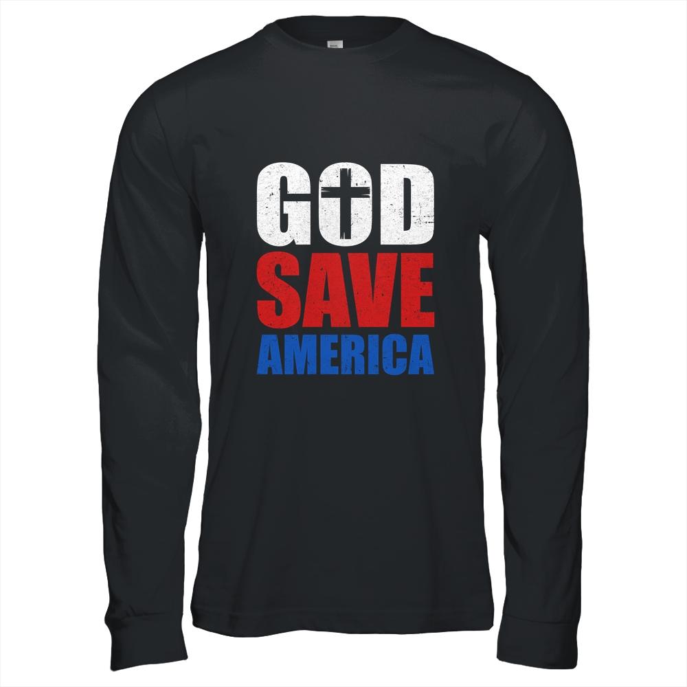 God Save America US Flag Patriotic American-T-Shirt & Hoodie-Long Sleeve T-Shirt-Black