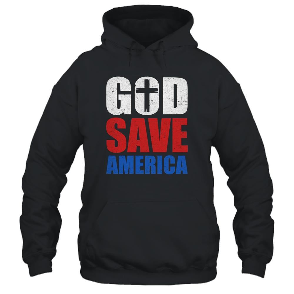 God Save America US Flag Patriotic American-T-Shirt & Hoodie-Pullover Hoodie-Black