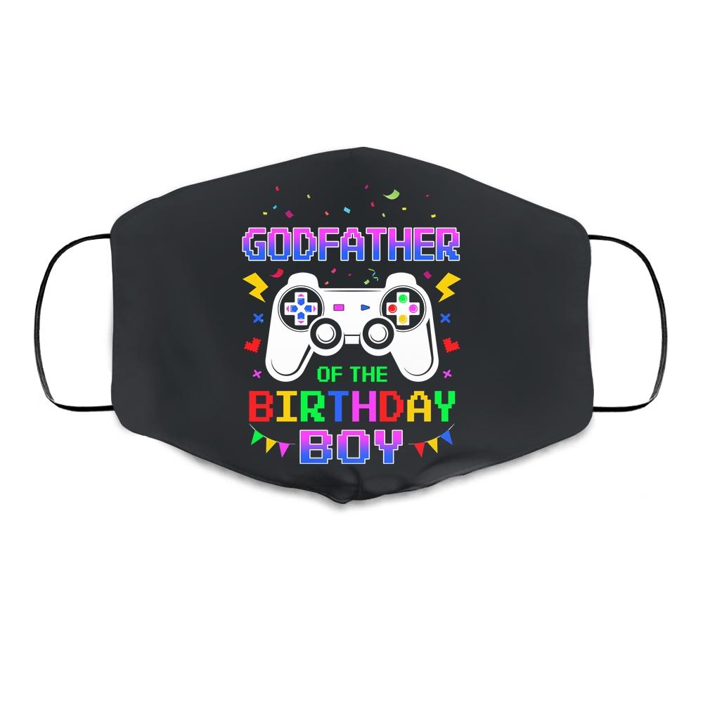 Godfather Of The Birthday Boy Video Gamer Cloth Face Mask-Cloth Face Mask-Cloth Face Mask-Black