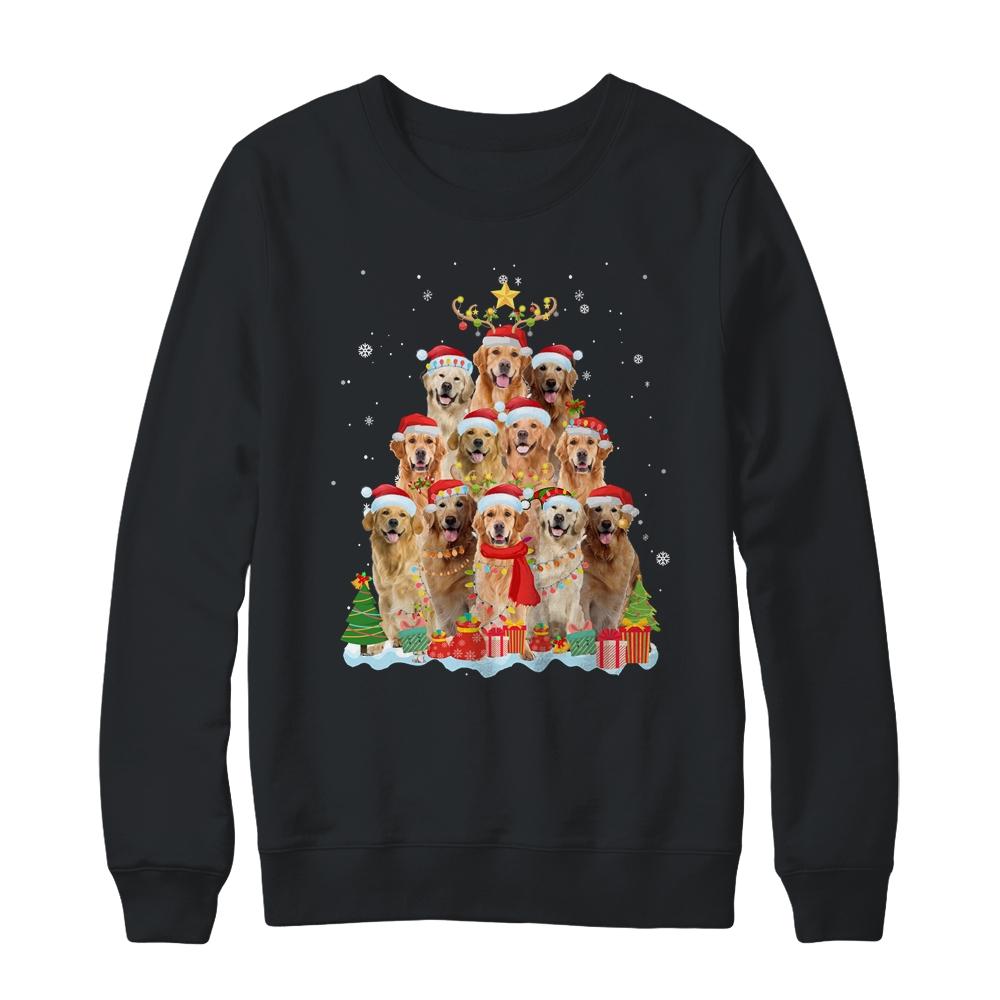 Golden Retriever Christmas Tree Pajama Xmas-T-Shirt & Sweatshirt-Crewneck Sweatshirt-Black