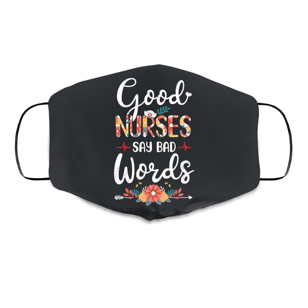 Good Nurses Say Bad Words Heartbeat Flowers Cloth Face Mask-Cloth Face Mask-Cloth Face Mask-Black