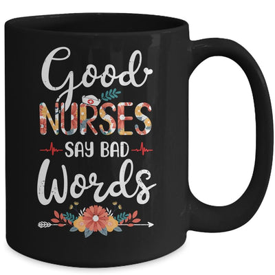 Good Nurses Say Bad Words Heartbeat Flowers Mug-Coffee Mug-