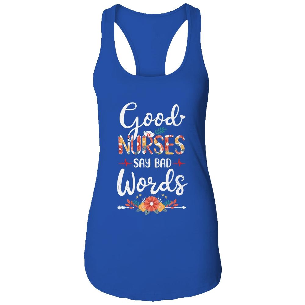 Good Nurses Say Bad Words Heartbeat Flowers-T-Shirt & Tank Top-Women's Ideal Racerback Tank-Royal