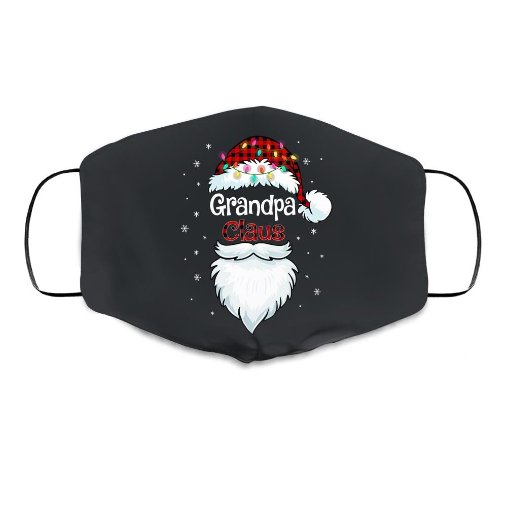 Grandpa Claus Beard Red Plaid Christmas Pajamas Xmas Cloth Face Mask-Cloth Face Mask-Cloth Face Mask-Black