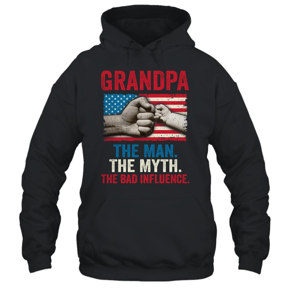 Grandpa The Man The Myth The Bad Influence American Flag-T-Shirt & Hoodie-Pullover Hoodie-Black