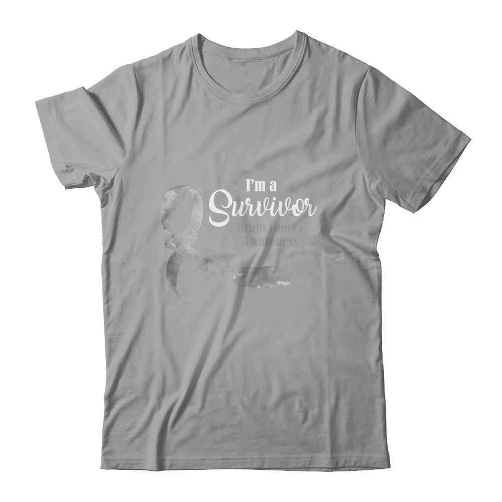 Gray Butterfly I'm A Survivor Brain Cancer Awareness-T-Shirt & Hoodie-Classic T-Shirt-Sport Grey