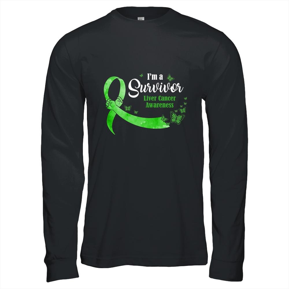 Green Butterfly I'm A Survivor Liver Cancer Awareness-T-Shirt & Hoodie-Long Sleeve T-Shirt-Black