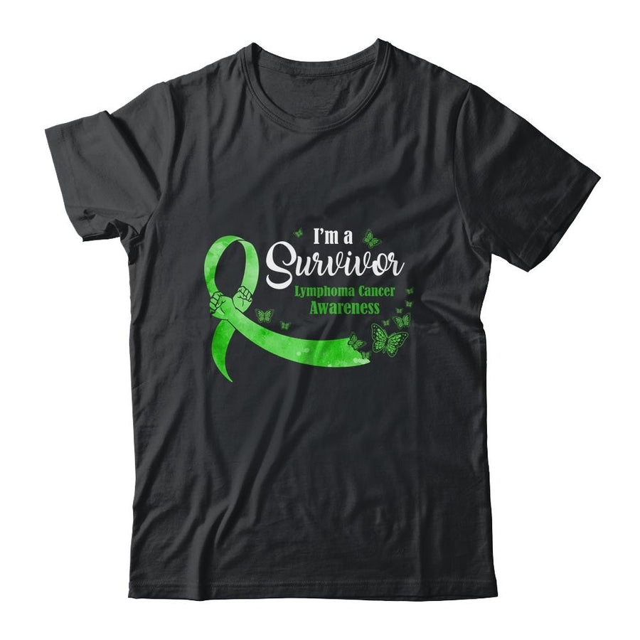Green Butterfly I'm A Survivor Lymphoma Cancer Awareness-T-Shirt & Hoodie-Classic T-Shirt-Black