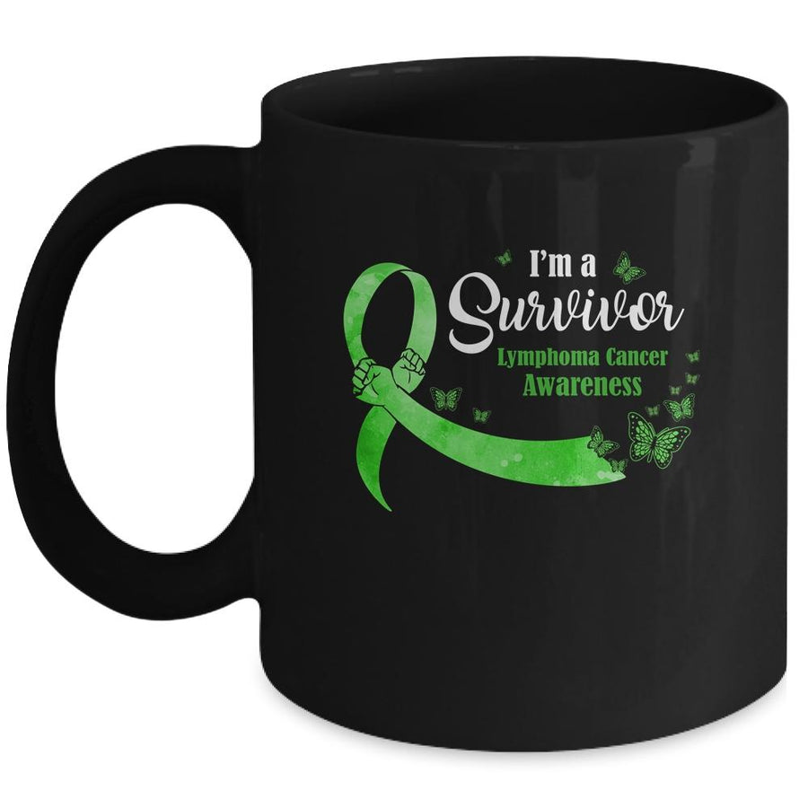Green Butterfly I'm A Survivor Lymphoma Cancer Awareness Mug-Coffee Mug-Mug-Black