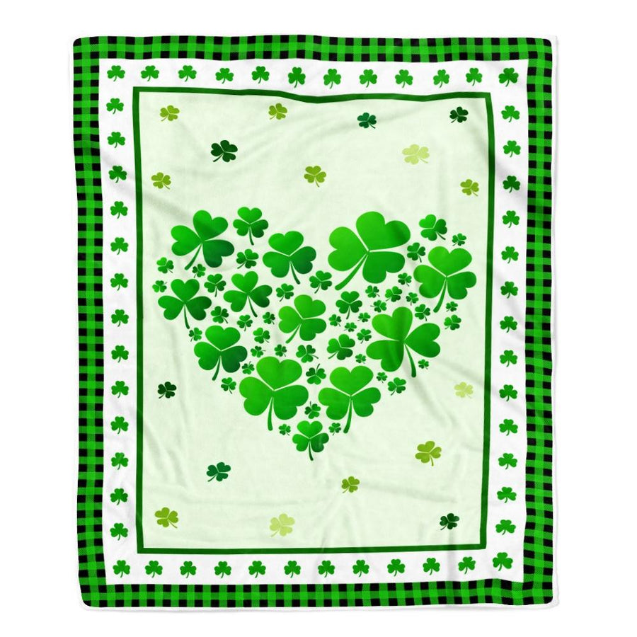 Green Shamrock Leaves Love Heart Irish Saint Patrick's Day Fleece Blanket-Blanket-Fleece Blanket-30 x 40 Inches - Baby Size