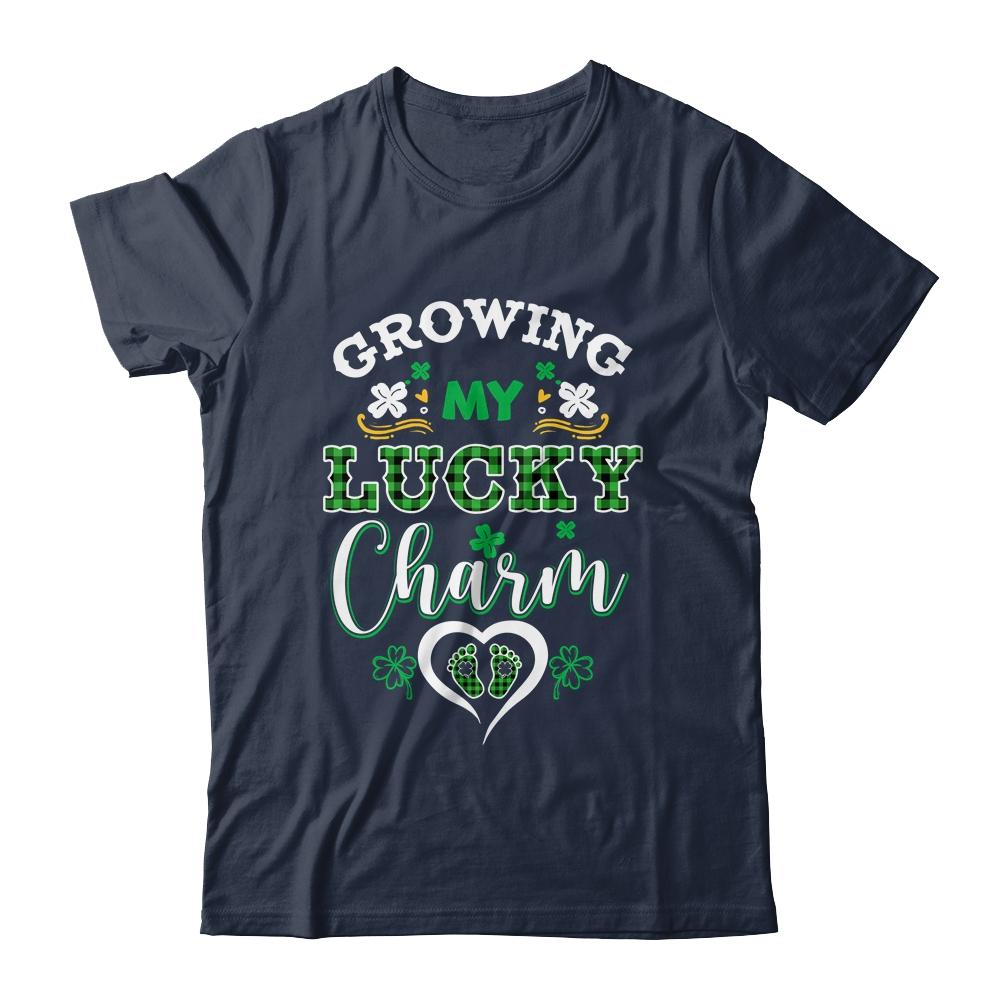 Growing My Lucky Charm Funny St Patricks Day Pregnancy Mom-T-Shirt & Tank Top-Classic T-Shirt-Navy