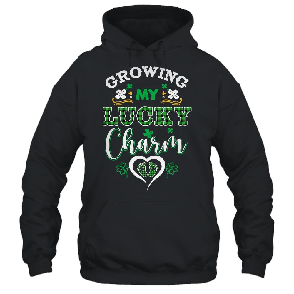 Growing My Lucky Charm Funny St Patricks Day Pregnancy Mom-T-Shirt & Tank Top-Pullover Hoodie-Black