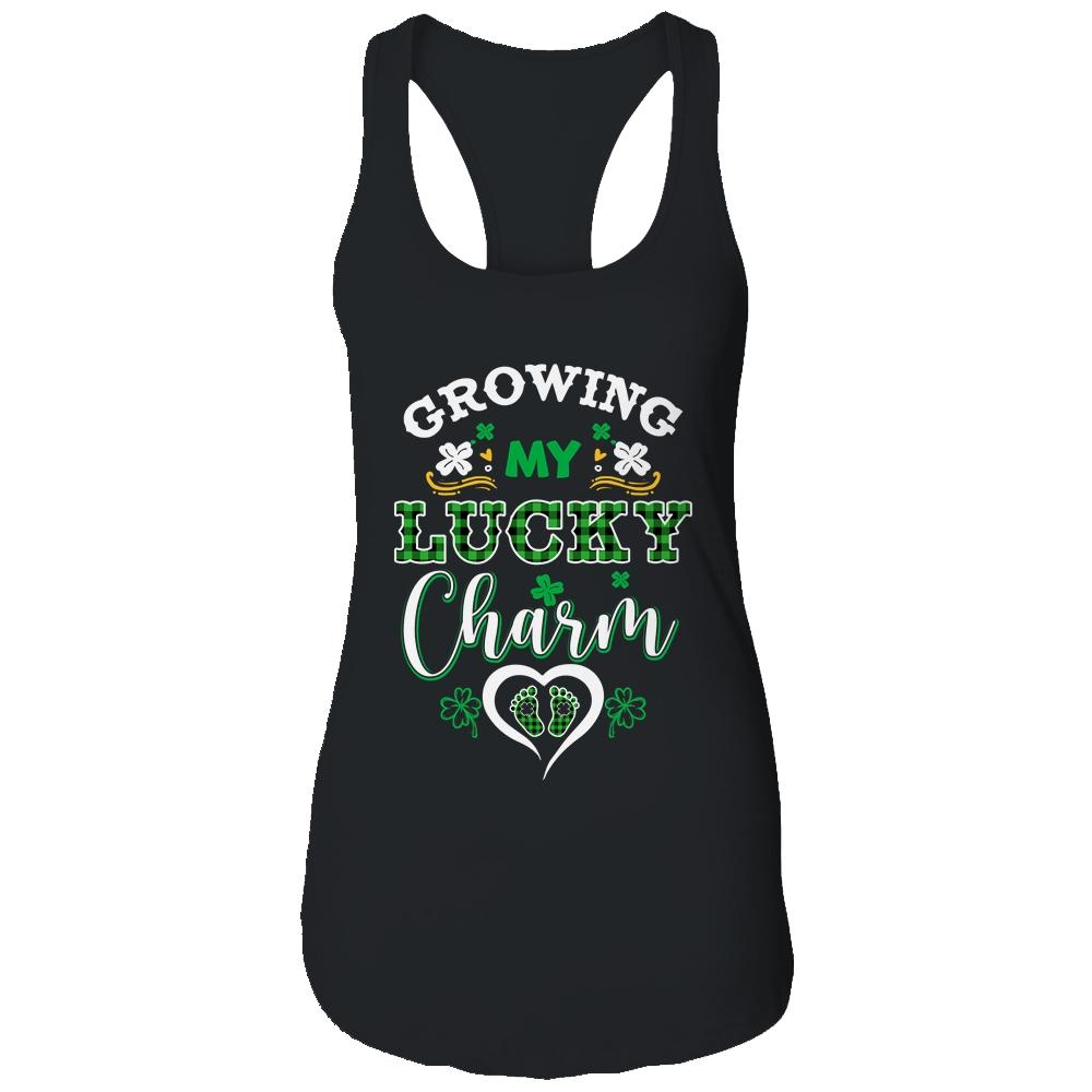 Growing My Lucky Charm Funny St Patricks Day Pregnancy Mom-T-Shirt & Tank Top-Women's Ideal Racerback Tank-Black