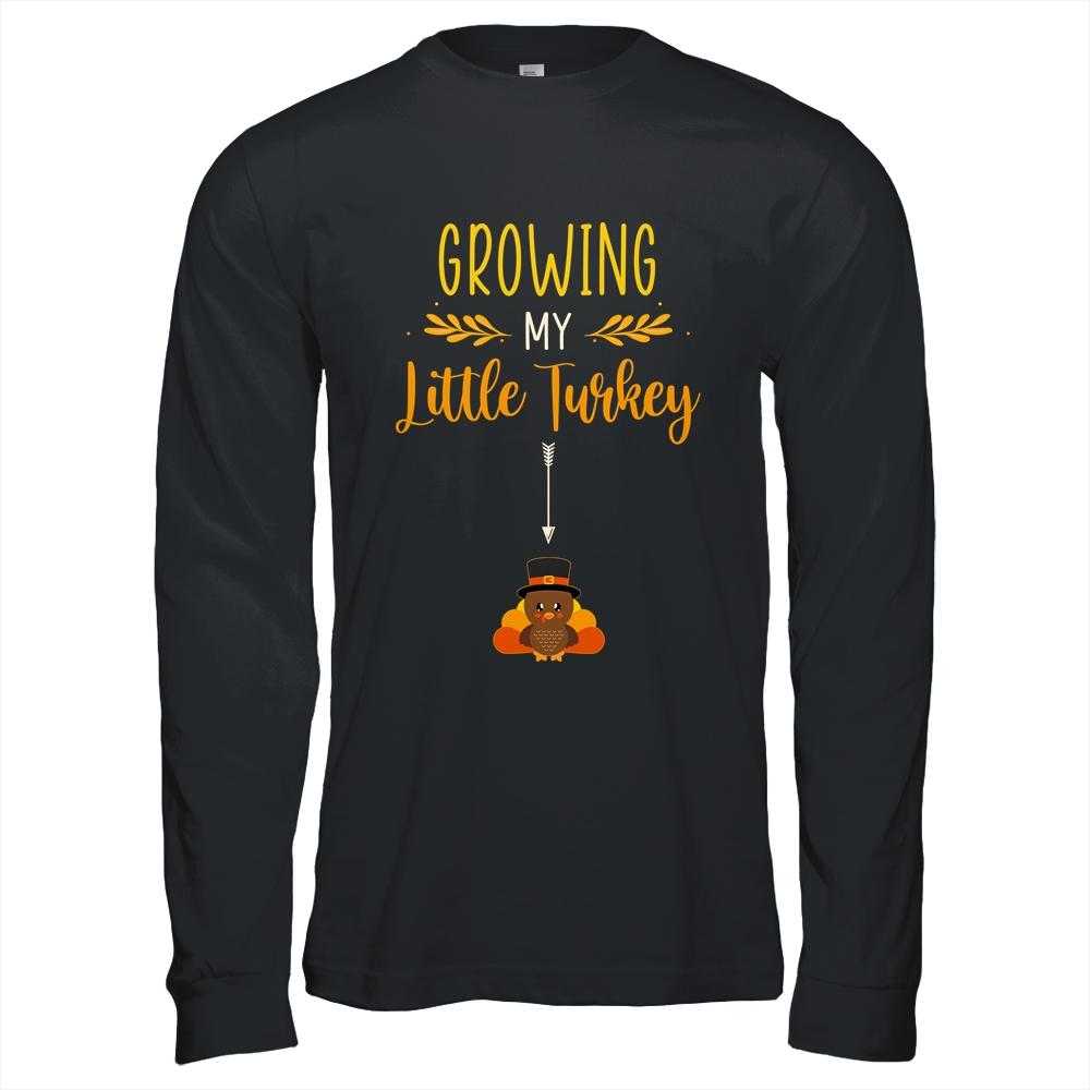 Growing My Turkey Thanksgiving Pregnancy Announcement-T-Shirt & Hoodie-Long Sleeve T-Shirt-Black