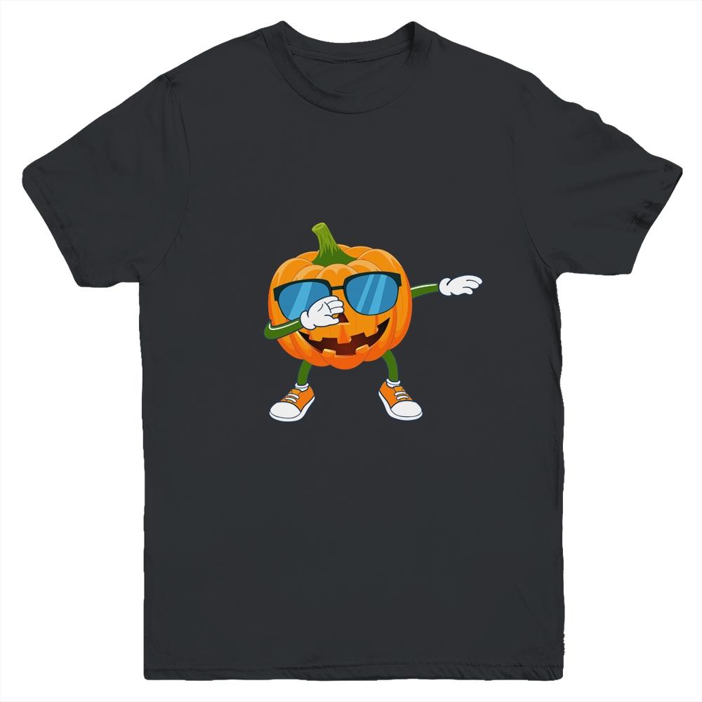 Halloween Dabbing Pumpkin Thanksgiving Day Boys Girls Kids Youth-Youth Shirt-Youth T-Shirt-Black