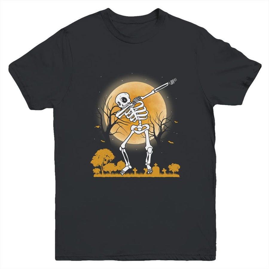 Halloween For Boys Kids Dabbing Skeleton Costume Dab Youth-Youth Shirt-Youth T-Shirt-Black