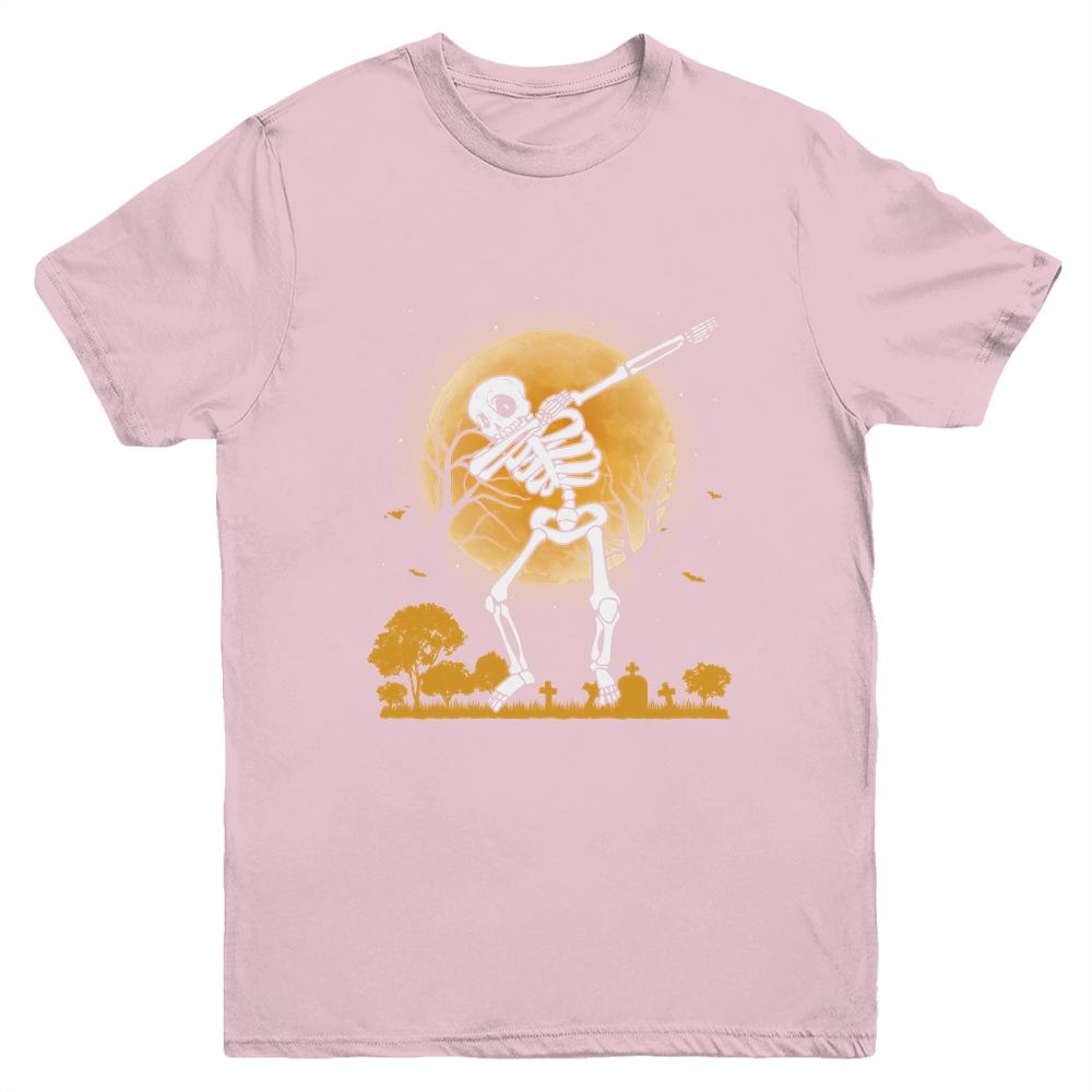 Halloween For Boys Kids Dabbing Skeleton Costume Dab Youth-Youth Shirt-Youth T-Shirt-Light Pink