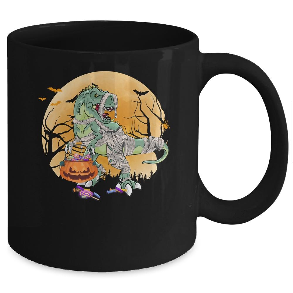 Halloween For Boys Kids Dinosaur T Rex Mummy Pumpkin Mug-Coffee Mug-Mug-Black