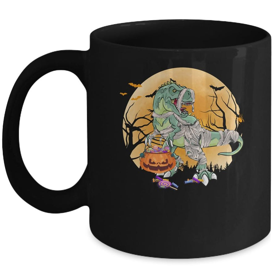 Halloween For Boys Kids Dinosaur T Rex Mummy Pumpkin Mug-Coffee Mug-Mug-Black