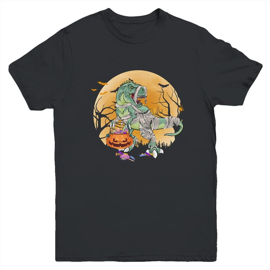 Halloween For Boys Kids Dinosaur T Rex Mummy Pumpkin Youth-Youth Shirt-Youth T-Shirt-Black