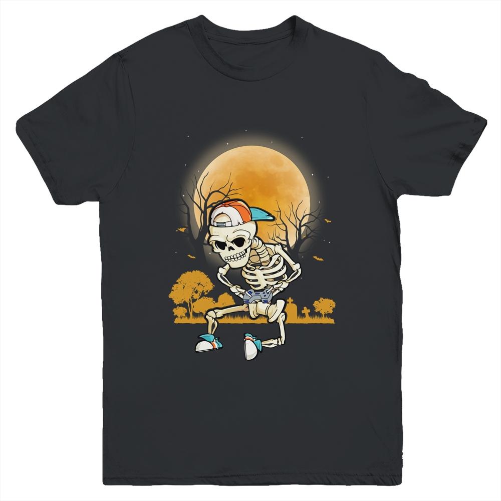 Halloween Men Boys Gamer Gift Skeleton For Boys Youth-Youth Shirt-Youth T-Shirt-Black