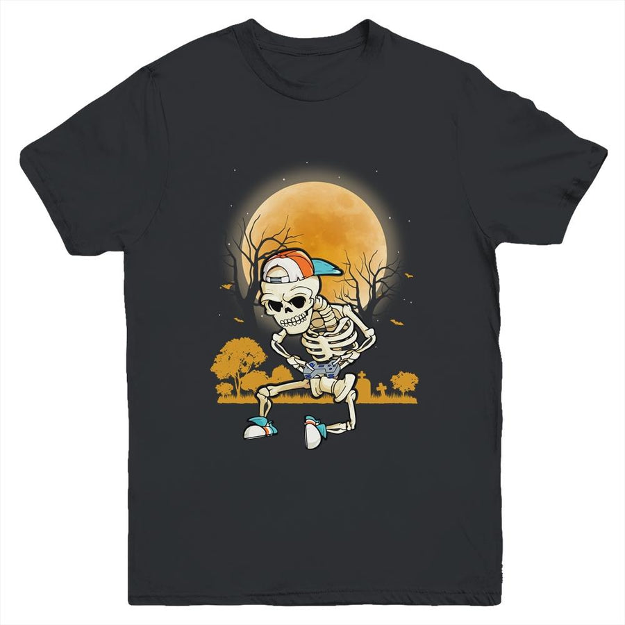 Halloween Men Boys Gamer Gift Skeleton For Boys Youth-Youth Shirt-Youth T-Shirt-Black
