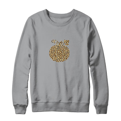 Halloween Pumpkin Women Plaid Leopard Funny Cute Fall-T-Shirt & Sweatshirt-Crewneck Sweatshirt-Sport Grey