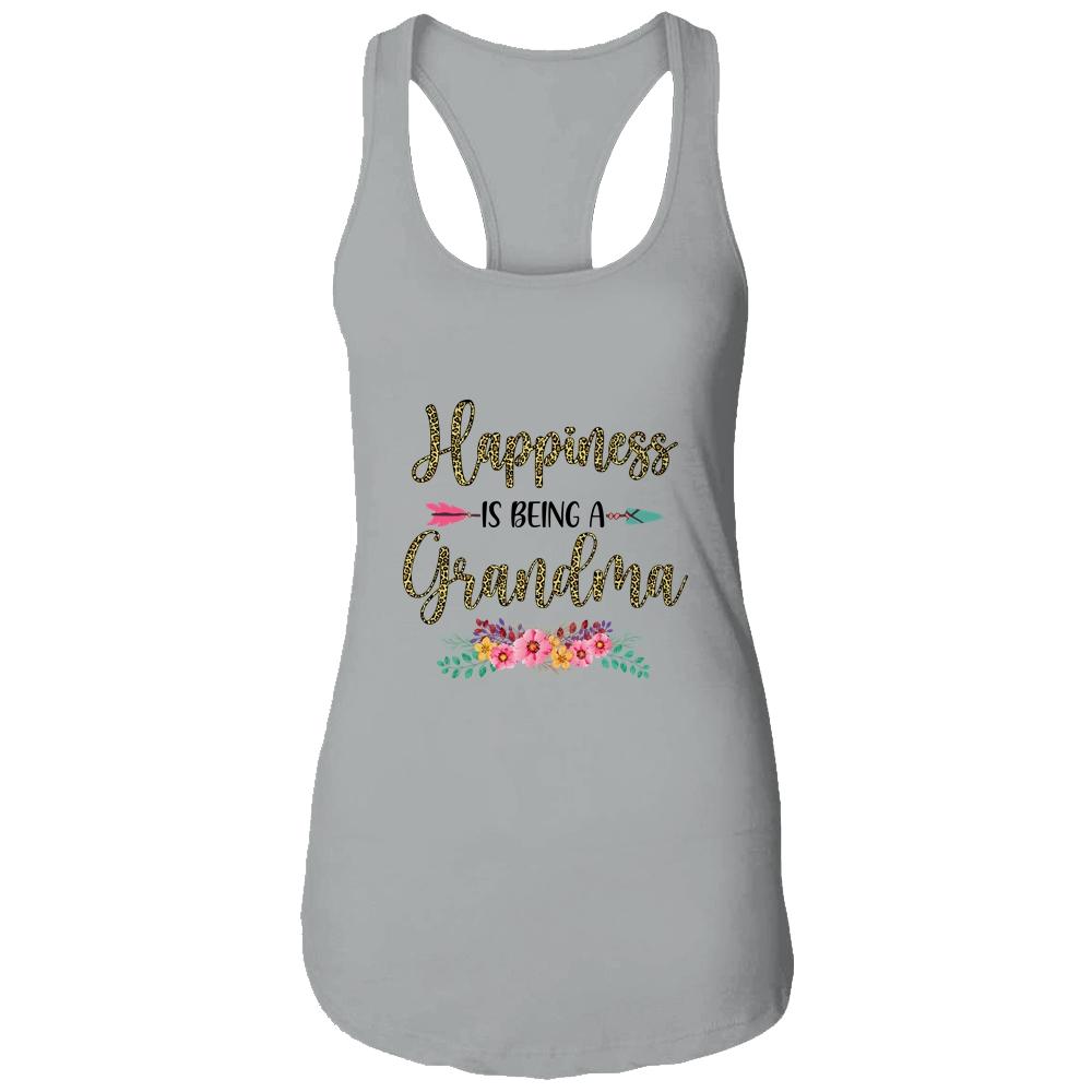 Happiness Is Being A Grandma For Women Leopard Mothers Day-T-Shirt & Tank Top-Women's Ideal Racerback Tank-Heather Grey