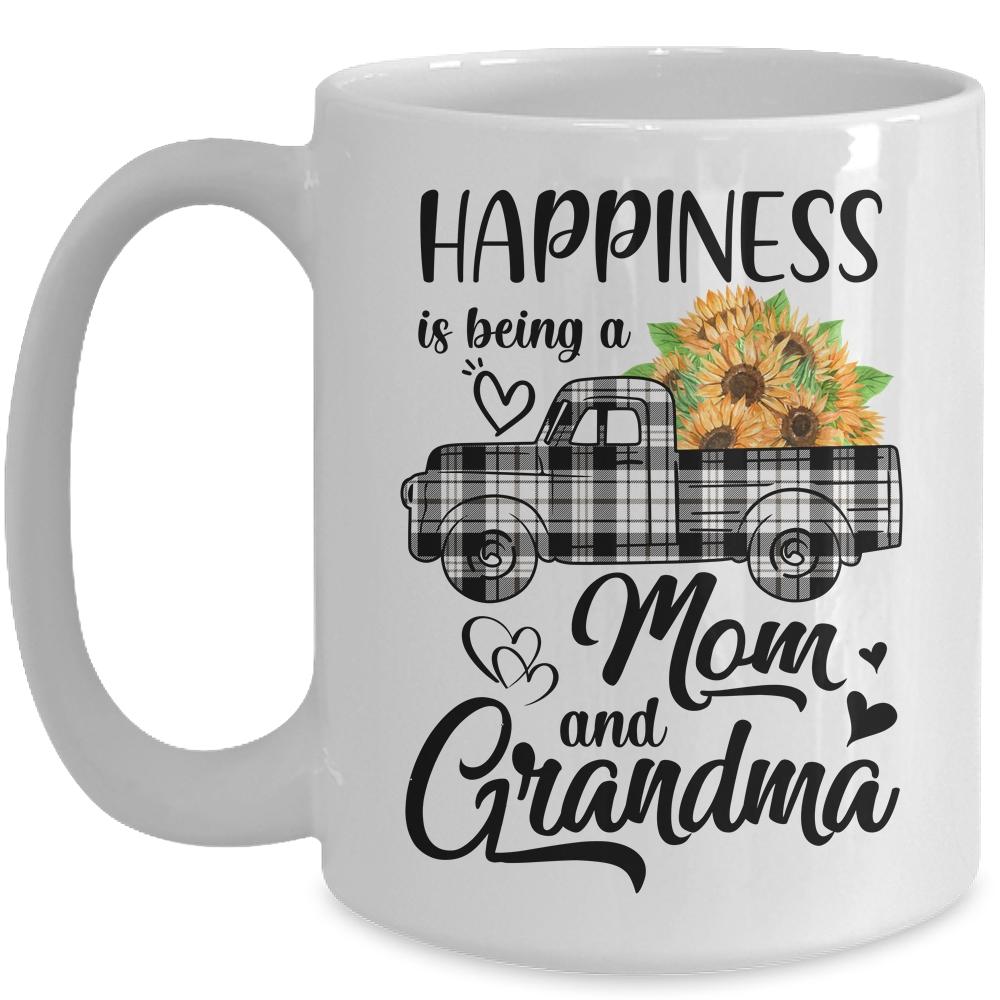 Happiness Is Being A Mom And Grandma Sunflower Mug-Coffee Mug-Mug-White