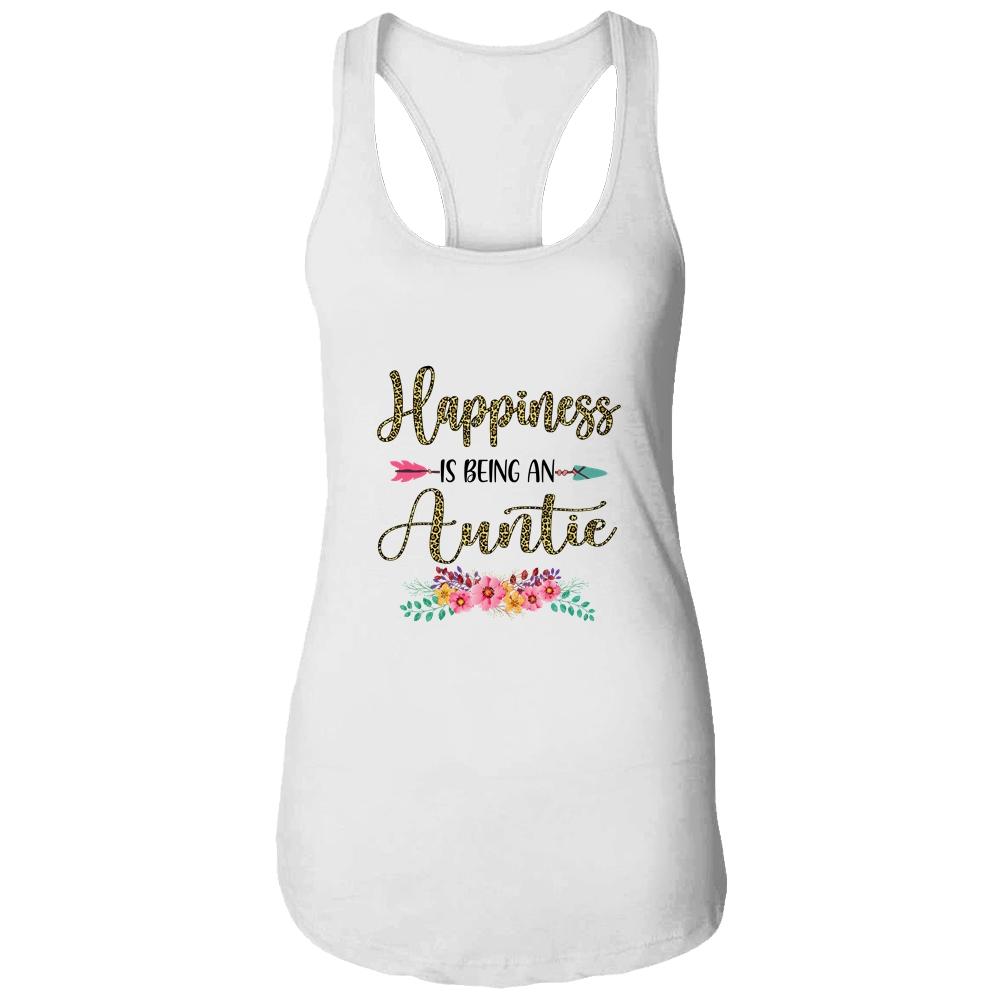 Happiness Is Being An Auntie For Women Leopard Mothers Day-T-Shirt & Tank Top-Women's Ideal Racerback Tank-White