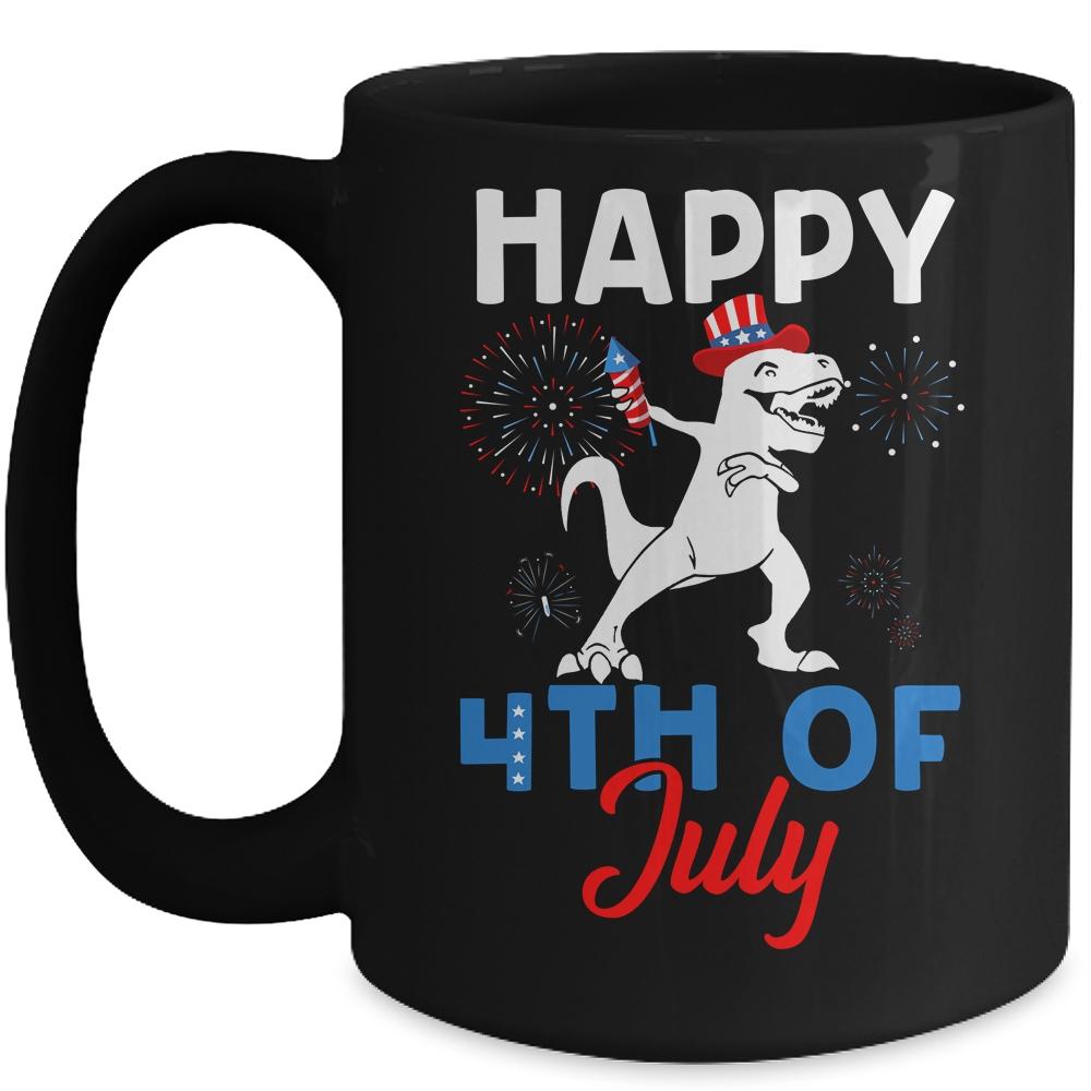 Happy 4th Of July T Rex Patriotic Funny Boys Kids Mug-Coffee Mug-Mug-Black