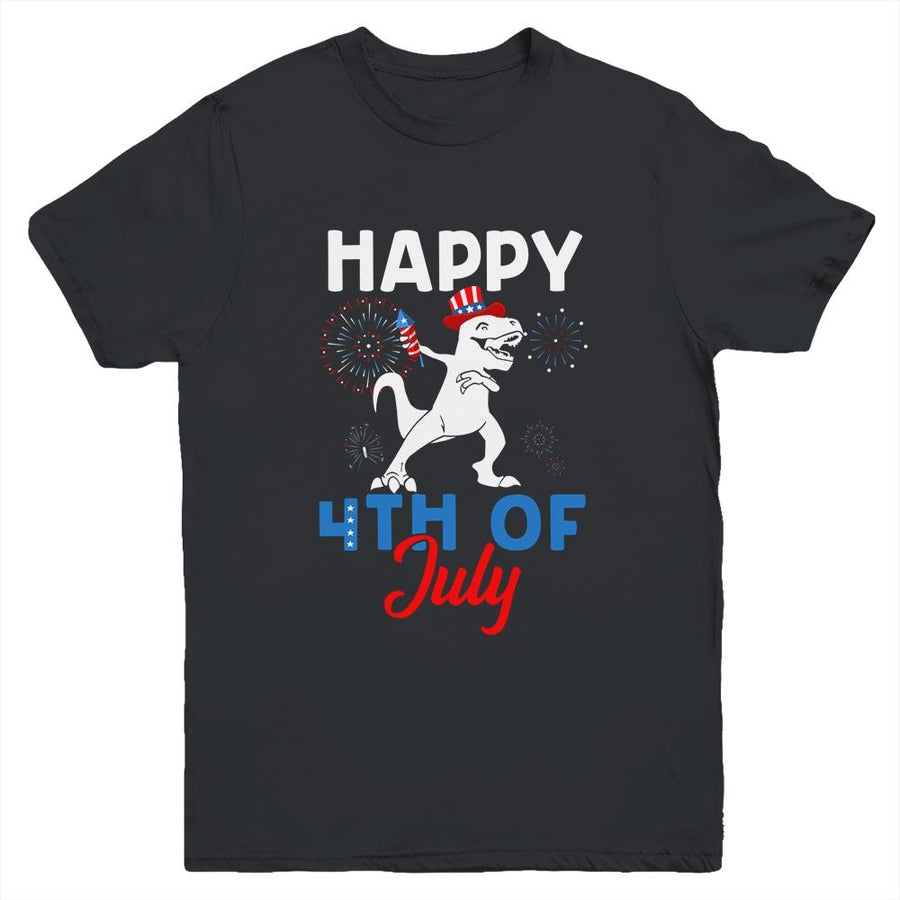 Happy 4th Of July T Rex Patriotic Funny Boys Kids Youth-Youth Shirt-Youth T-Shirt-Black